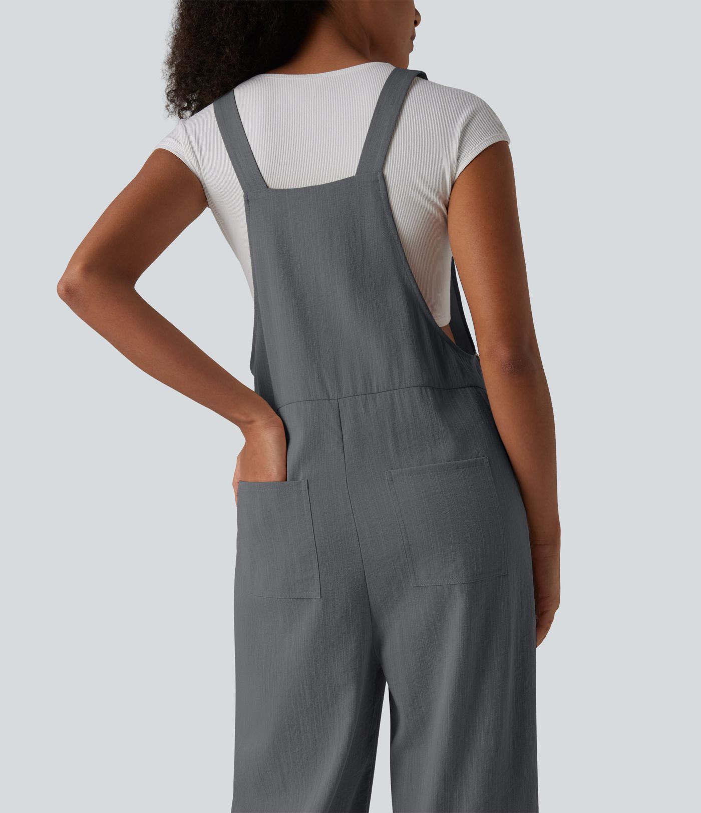 Straight Leg Casual Linen-Feel Overalls with Pockets