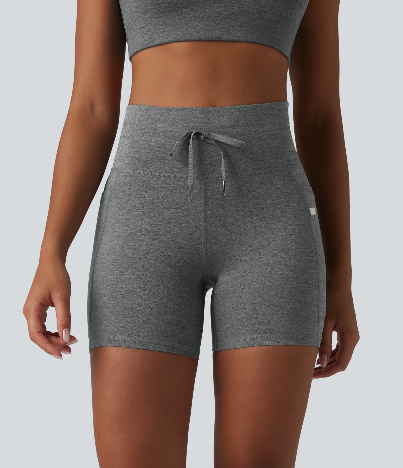 Halara UltraSculpt™ Heathered High Waisted Drawstring Quick Dry Yoga Biker Shorts 5'' with Pockets