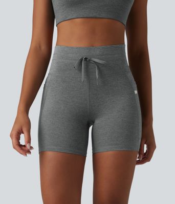 Halara UltraSculpt™ Heathered High Waisted Drawstring Quick Dry Yoga Biker Shorts 5'' with Pockets