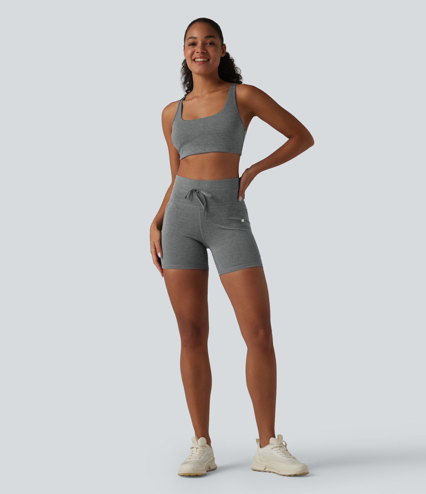 Halara UltraSculpt™ Heathered High Waisted Drawstring Quick Dry Yoga Biker Shorts 5'' with Pockets