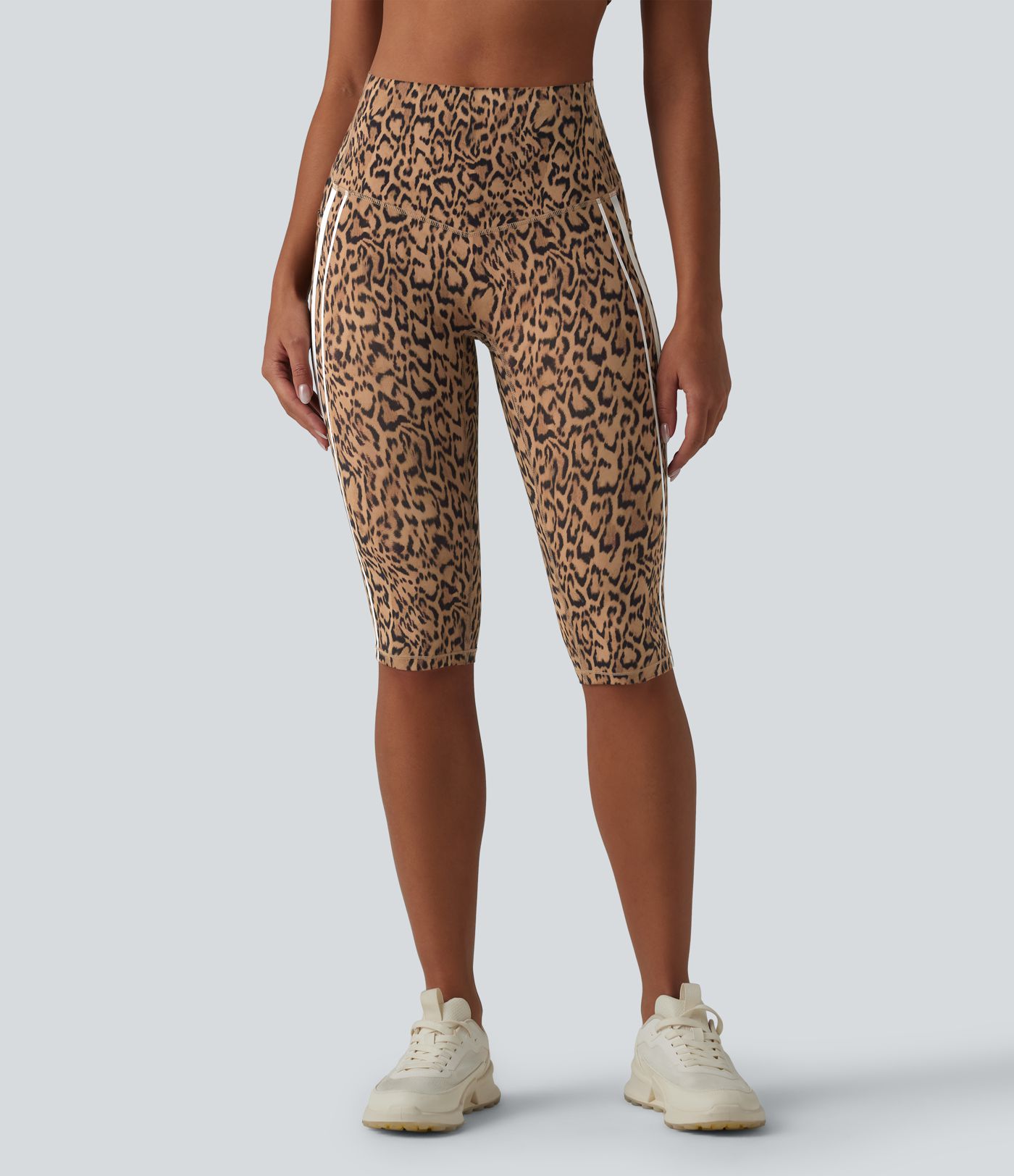 Halara UltraSculpt™ Leopard Print High Waisted Tummy Control Color Block Stripe Pedal Pusher Training Leggings with Pockets