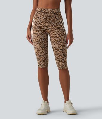 Halara UltraSculpt™ Leopard Print High Waisted Tummy Control Color Block Stripe Pedal Pusher Training Leggings with Pockets