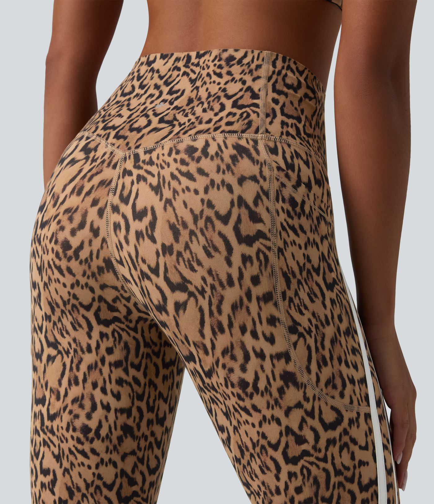 Halara UltraSculpt™ Leopard Print High Waisted Tummy Control Color Block Stripe Pedal Pusher Training Leggings with Pockets