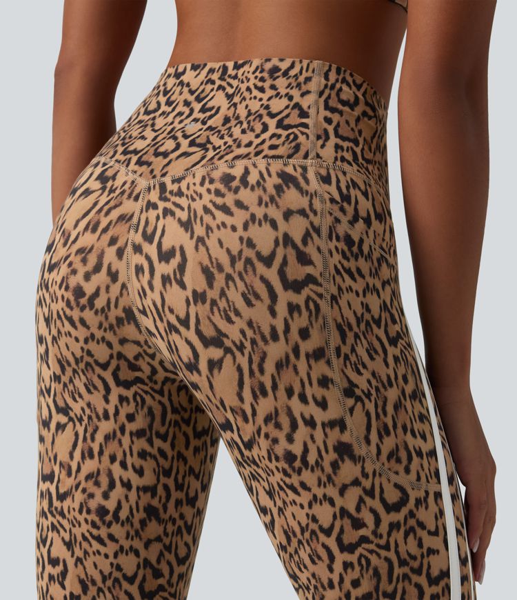 Halara UltraSculpt™ Leopard Print High Waisted Tummy Control Color Block Stripe Pedal Pusher Training Leggings with Pockets