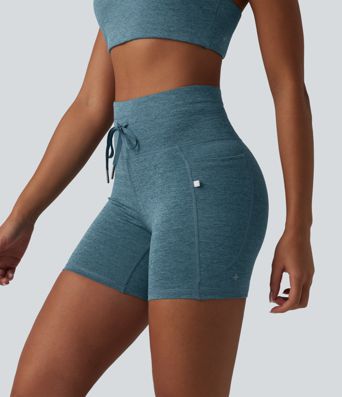 Halara UltraSculpt™ Heathered High Waisted Drawstring Quick Dry Yoga Biker Shorts 5'' with Pockets