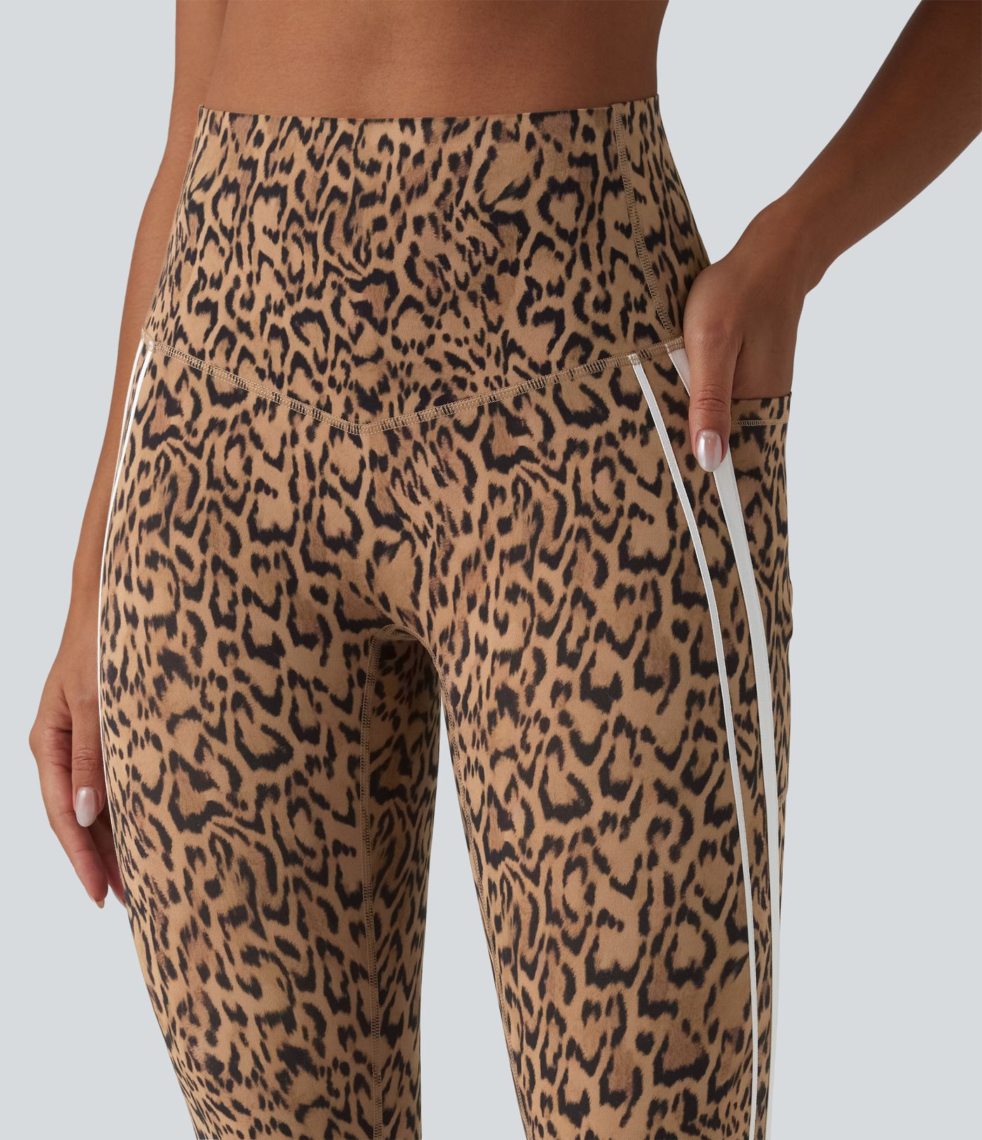 Halara UltraSculpt™ Leopard Print High Waisted Tummy Control Color Block Stripe Pedal Pusher Training Leggings with Pockets