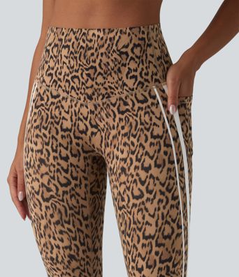 Halara UltraSculpt™ Leopard Print High Waisted Tummy Control Color Block Stripe Pedal Pusher Training Leggings with Pockets