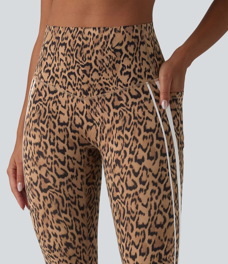 Halara UltraSculpt™ Leopard Print High Waisted Tummy Control Color Block Stripe Pedal Pusher Training Leggings with Pockets