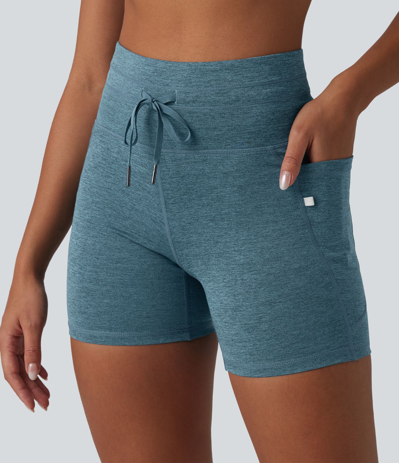 Halara UltraSculpt™ Heathered High Waisted Drawstring Quick Dry Yoga Biker Shorts 5'' with Pockets
