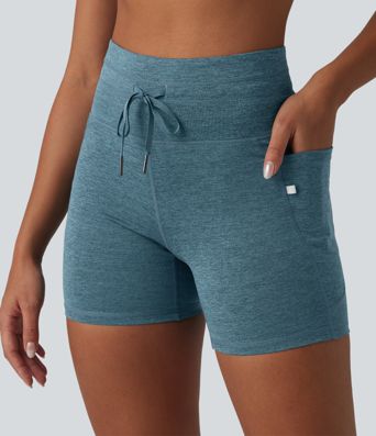 Halara UltraSculpt™ Heathered High Waisted Drawstring Quick Dry Yoga Biker Shorts 5'' with Pockets