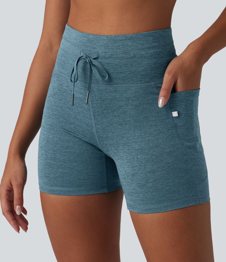 Halara UltraSculpt™ Heathered High Waisted Drawstring Quick Dry Yoga Biker Shorts 5'' with Pockets