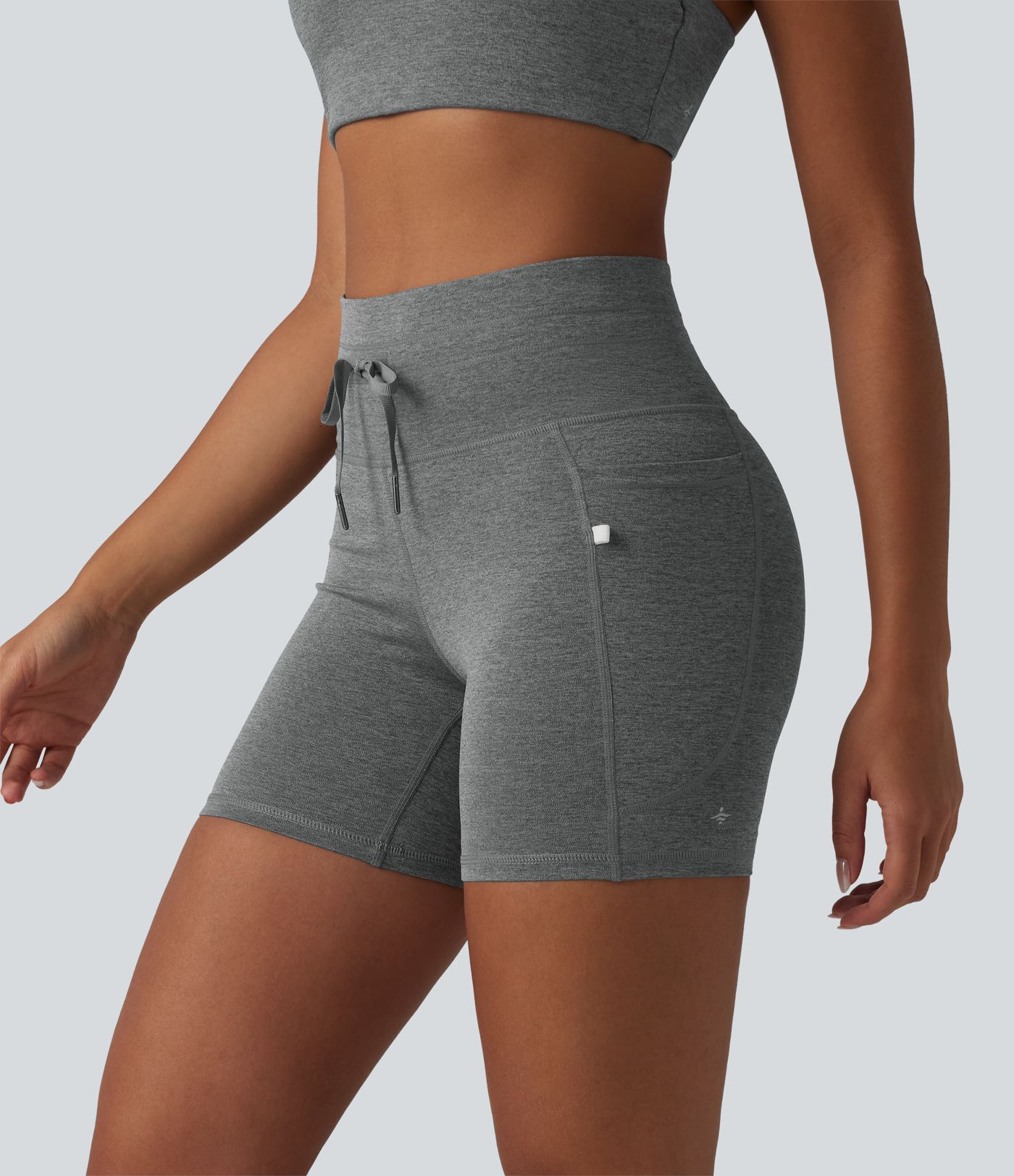 Halara UltraSculpt™ Heathered High Waisted Drawstring Quick Dry Yoga Biker Shorts 5'' with Pockets