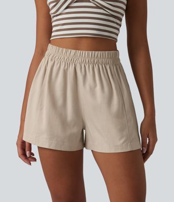 Hoch geschnittene, lässige Baggy-Shorts aus Lyocell-Leinen-Mischung mit Taschen