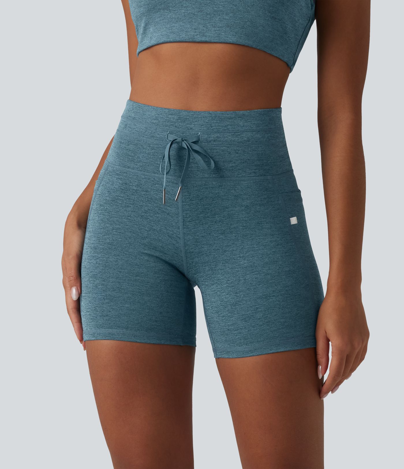 Halara UltraSculpt™ Heathered High Waisted Drawstring Quick Dry Yoga Biker Shorts 5'' with Pockets