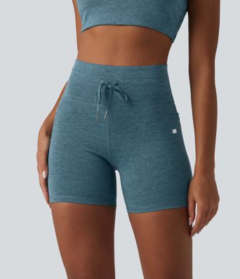 Halara UltraSculpt™ Heathered High Waisted Drawstring Quick Dry Yoga Biker Shorts 5'' with Pockets