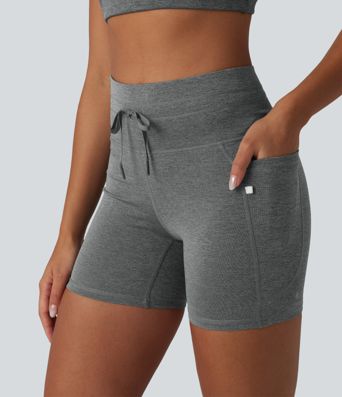 Halara UltraSculpt™ Heathered High Waisted Drawstring Quick Dry Yoga Biker Shorts 5'' with Pockets