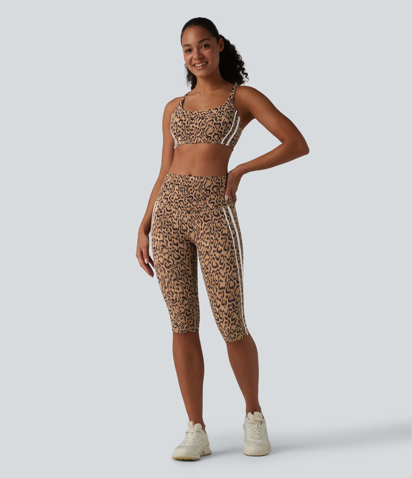 Halara UltraSculpt™ Leopard Print High Waisted Tummy Control Color Block Stripe Pedal Pusher Training Leggings with Pockets