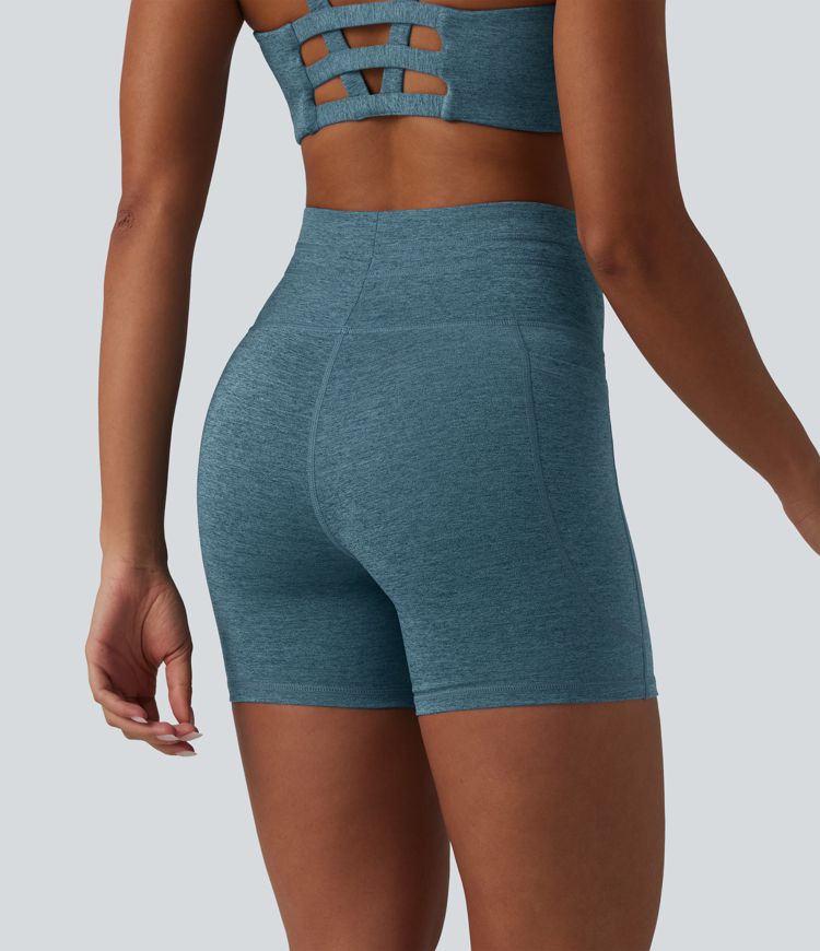 Halara UltraSculpt™ Heathered High Waisted Drawstring Quick Dry Yoga Biker Shorts 5'' with Pockets