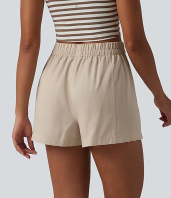 High Waisted Lyocell Linen-Blend Casual Baggy Shorts with Pockets