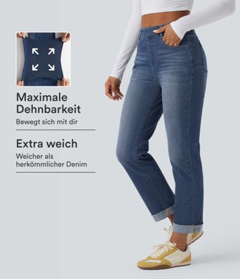 Halara Flex™ - Slim-Fit-Jeans mit hohem Bund, Seitentaschen und gerolltem Saum