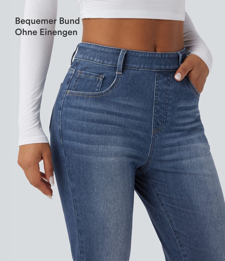 Halara Flex™ - Slim-Fit-Jeans mit hohem Bund, Seitentaschen und gerolltem Saum