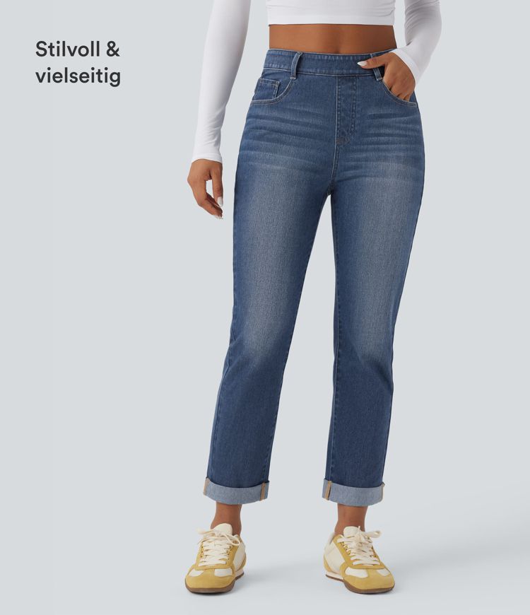 Halara Flex™ - Slim-Fit-Jeans mit hohem Bund, Seitentaschen und gerolltem Saum