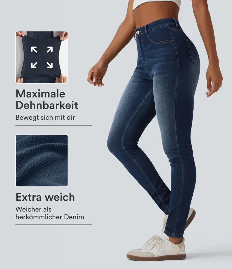 Halara Flex™ - Lässige Skinny-Jeans aus elastischem Strick-Denim mit hohem Bund und mehreren Taschen