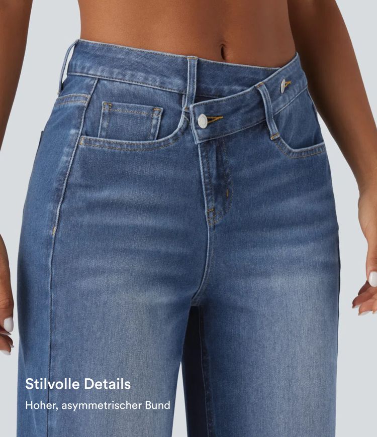 Halara Flex™ Asymmetrische Baggy-Jeans mit hohem Bund und Taschen​