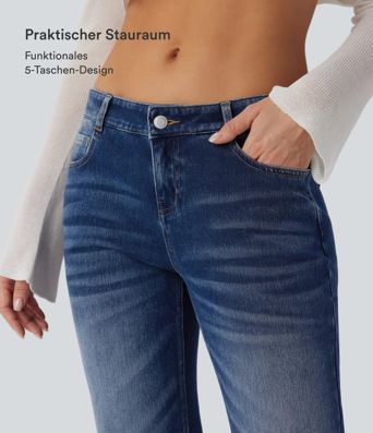 Halara Flex™ - Lässige, gewaschene Flare-Jeans mit niedrigem Bund und Seitentaschen