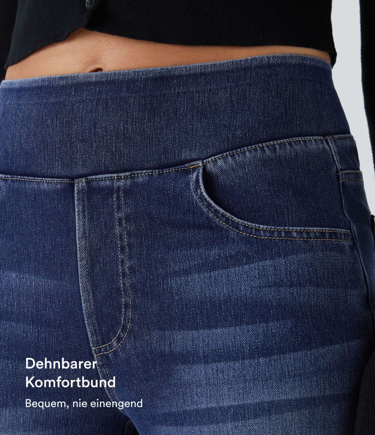 Halara Flex™ Jeans mit hohem Bund, mehreren Taschen, geradem Bein, verwaschenem