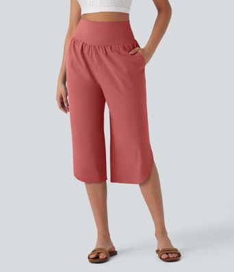 Breezeful™ High Waisted Tummy Control Hem Quick Dry Capri Pants with Pockets
