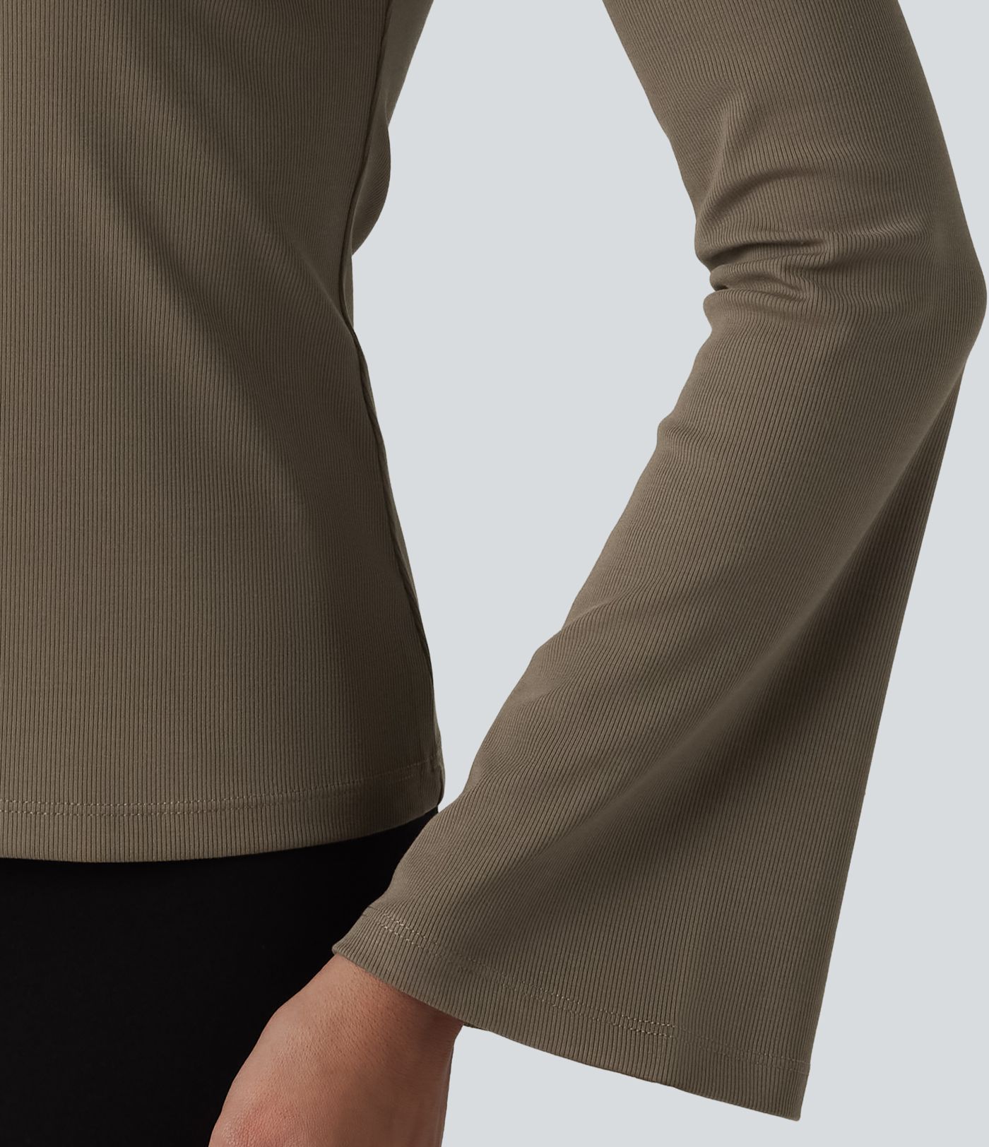 Ribbed Knit Boat Neck Flounce Long Sleeve Casual T-Shirt