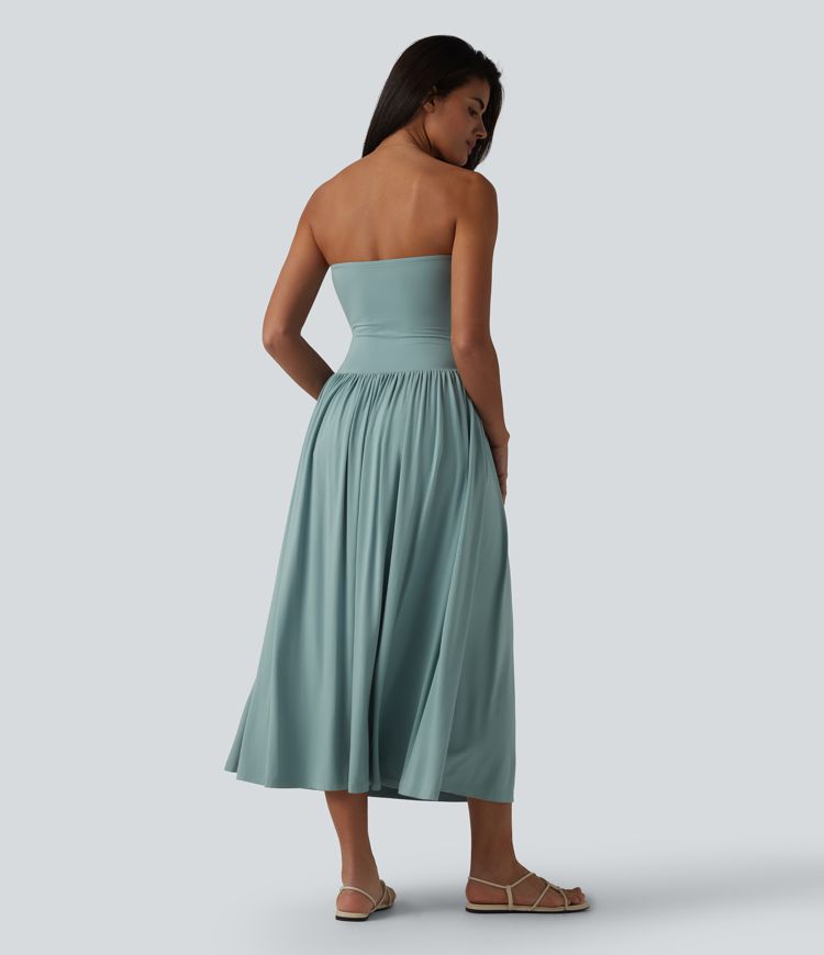 Fließendes, gerafftes Midikleid mit Tube-Top