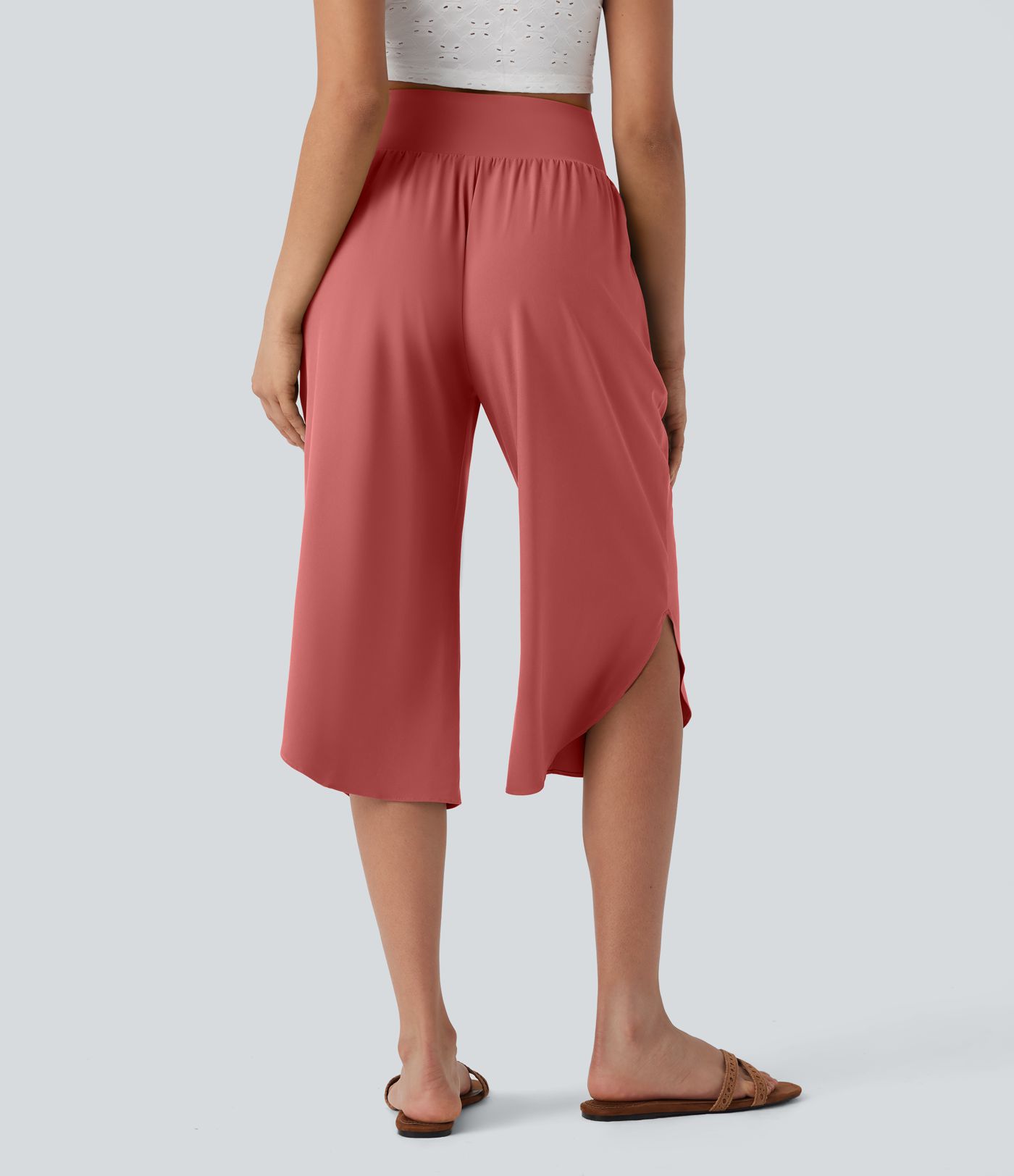 Breezeful™ High Waisted Tummy Control Hem Quick Dry Capri Pants with Pockets
