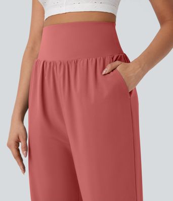Breezeful™ High Waisted Tummy Control Hem Quick Dry Capri Pants with Pockets