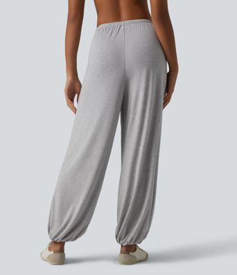 Mid Rise Drawstring Casual Balloon Joggers with Pockets