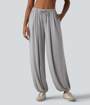 Mid Rise Drawstring Casual Balloon Joggers with Pockets