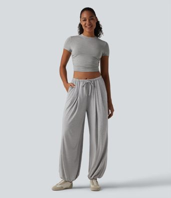 Mid Rise Drawstring Casual Balloon Joggers with Pockets