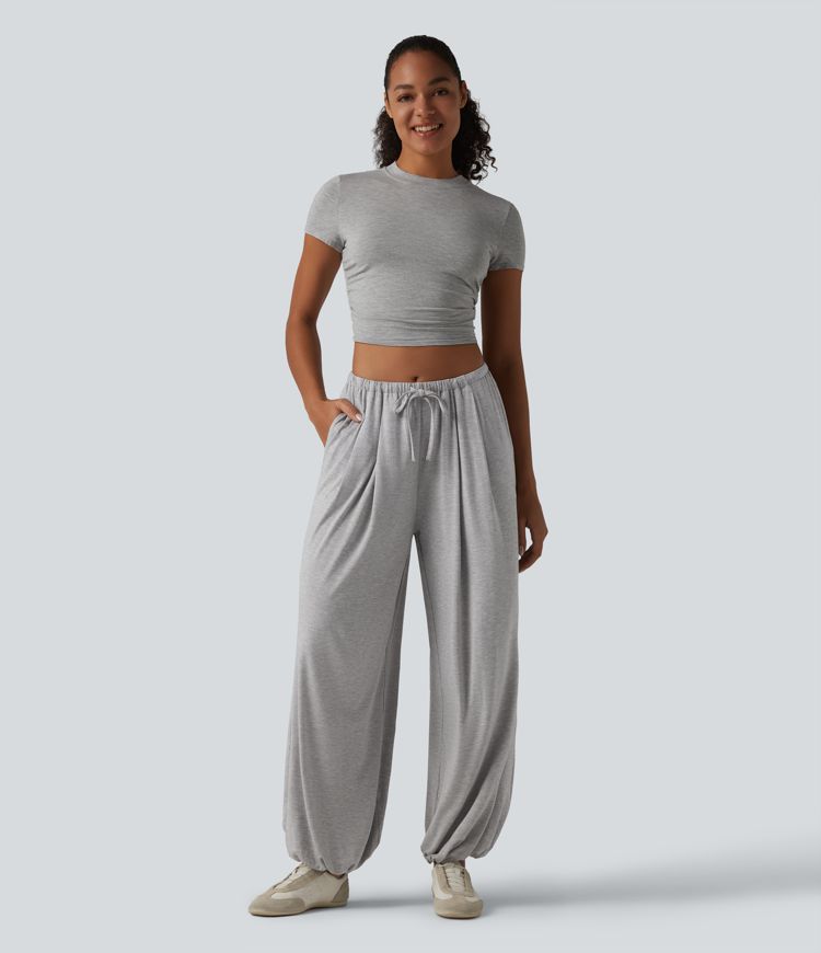 Mid Rise Drawstring Casual Balloon Joggers with Pockets