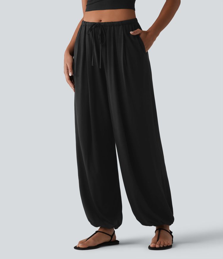 Mid Rise Drawstring Casual Balloon Joggers with Pockets