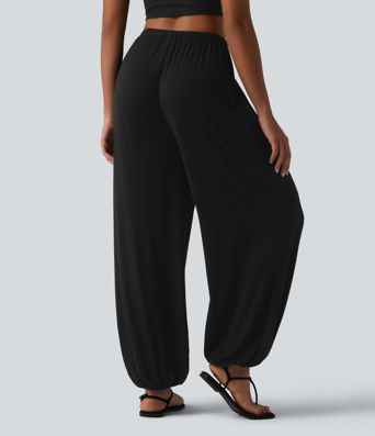 Mid Rise Drawstring Casual Balloon Joggers with Pockets