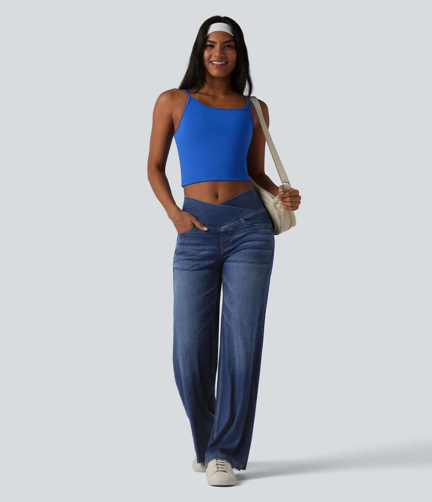 Halara Flex™ Crossover High Waisted Draped Lyocell Washed Casual Baggy Jeans with Pockets