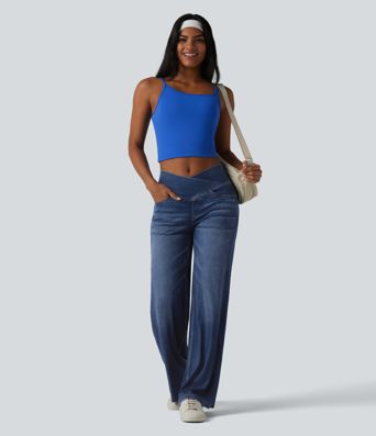 Halara Flex™ Crossover High Waisted Draped Lyocell Washed Casual Baggy Jeans with Pockets