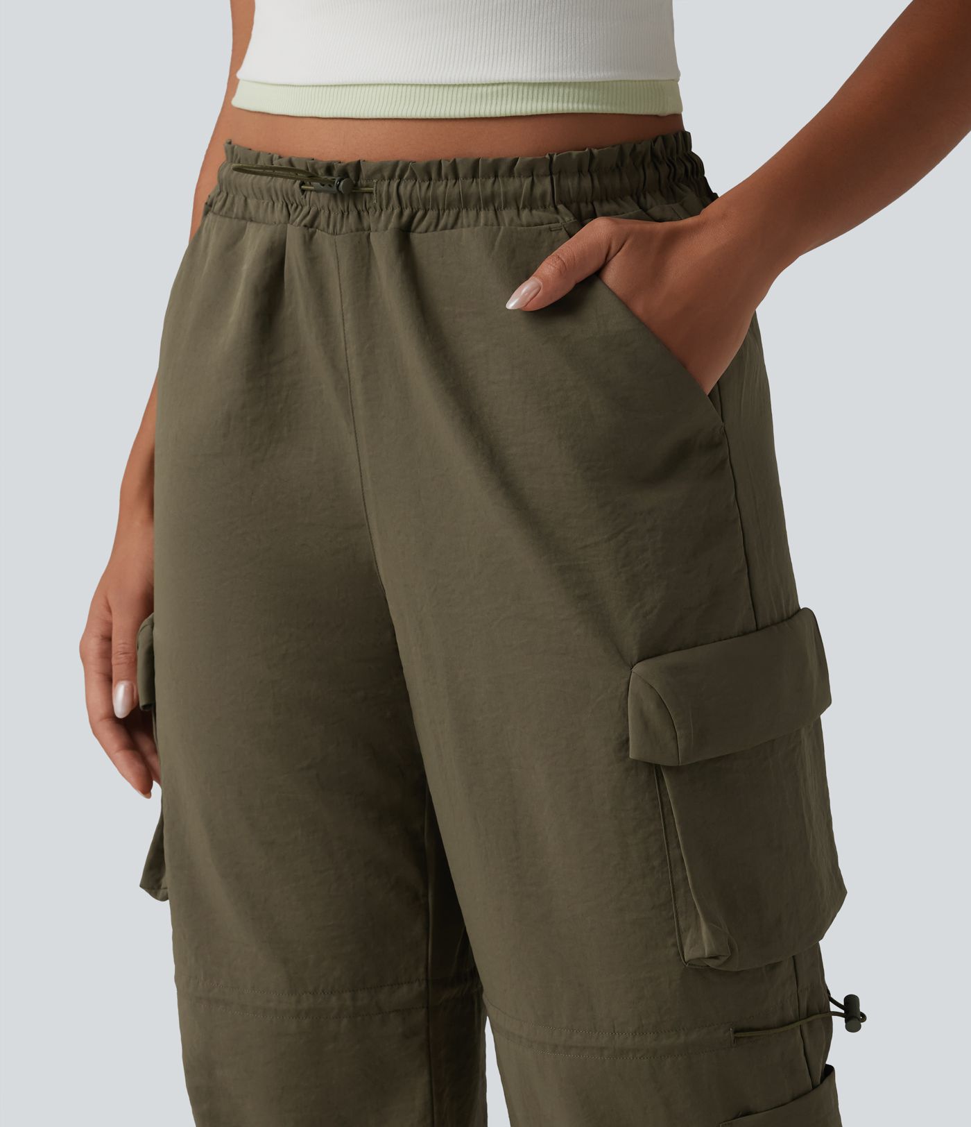 Jogging cargo taille mi-haute avec cordon de serrage réglable et poches