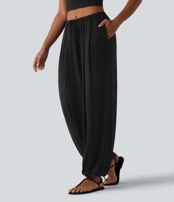Mid Rise Drawstring Casual Balloon Joggers with Pockets