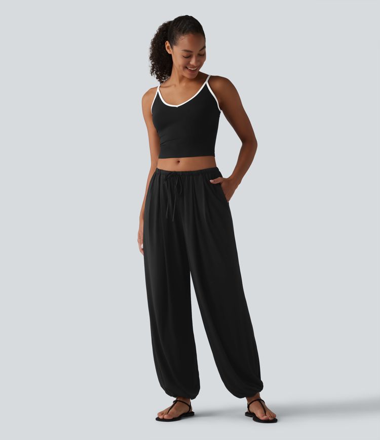 Mid Rise Drawstring Casual Balloon Joggers with Pockets