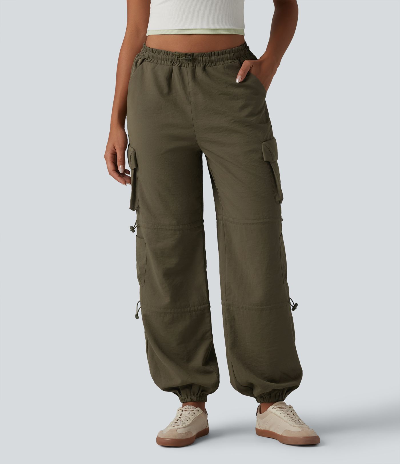 Jogging cargo taille mi-haute avec cordon de serrage réglable et poches