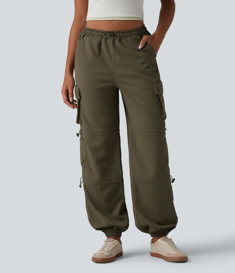 Jogging cargo taille mi-haute avec cordon de serrage réglable et poches