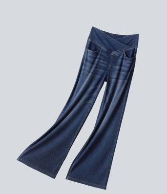 Halara Flex™ Crossover High Waisted Draped Lyocell Washed Casual Baggy Jeans with Pockets