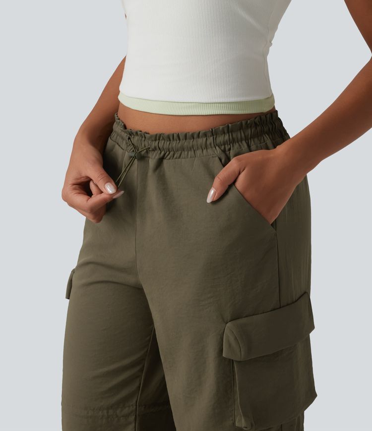 Jogging cargo taille mi-haute avec cordon de serrage réglable et poches